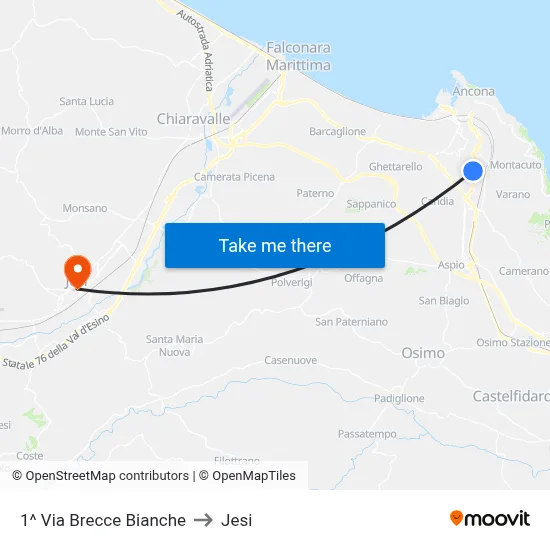 1st Via Brecce Bianche to Jesi map