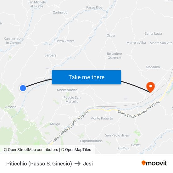 Piticchio (Passo S. Ginesio) to Jesi map