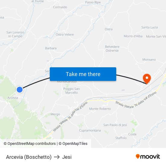 Arcevia (Boschetto) to Jesi map