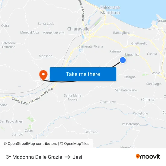 3rd Madonna Delle Grazie to Jesi map