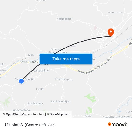 Maiolati S. (Centro) to Jesi map