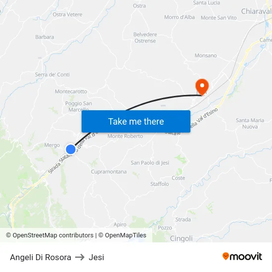 Angeli Di Rosora to Jesi map