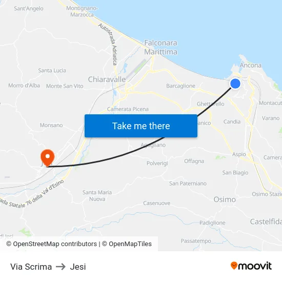 Via Scrima to Jesi map