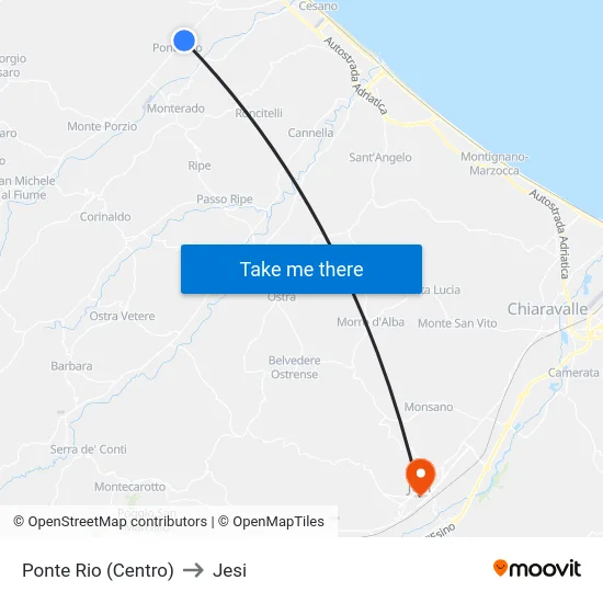 Ponte Rio (Centro) to Jesi map