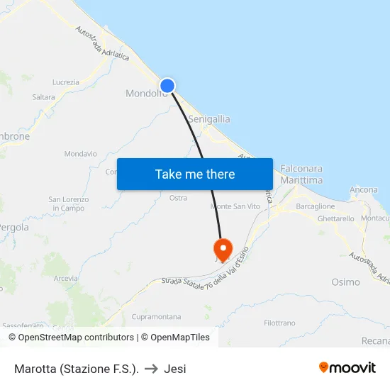Marotta (Railway Station) to Jesi map
