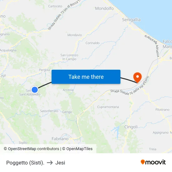 Poggetto (Sisti) to Jesi map