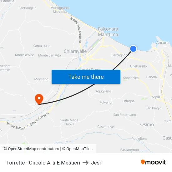 Torrette - Arts And Crafts Circle to Jesi map