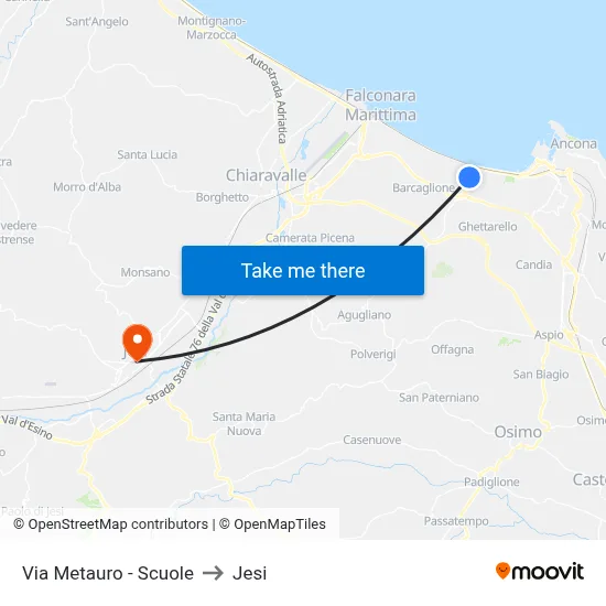 Metauro St - Schools to Jesi map
