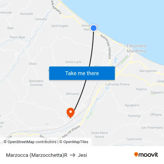 Marzocca (Marzocchetta)R to Jesi map