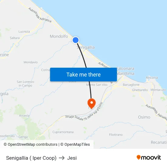 Senigallia (Hyper Coop) to Jesi map