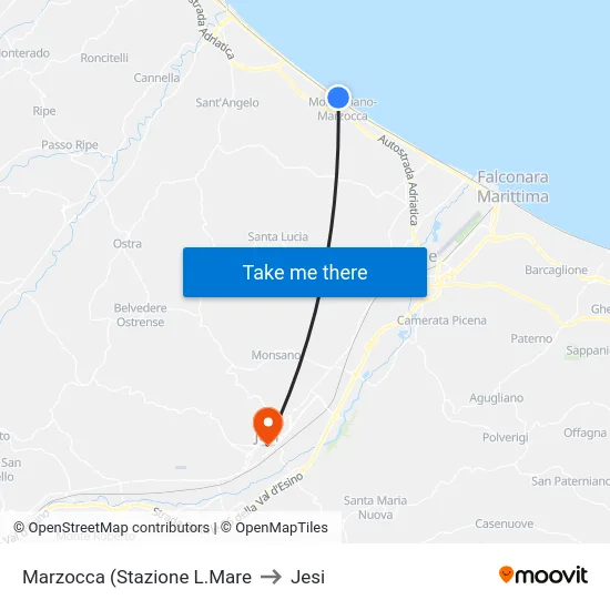 Marzocca (Stazione L.Mare to Jesi map