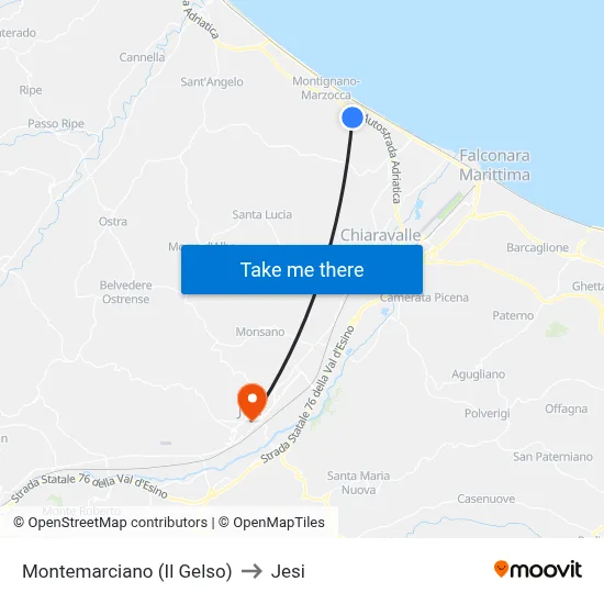Montemarciano (The Mulberry) to Jesi map