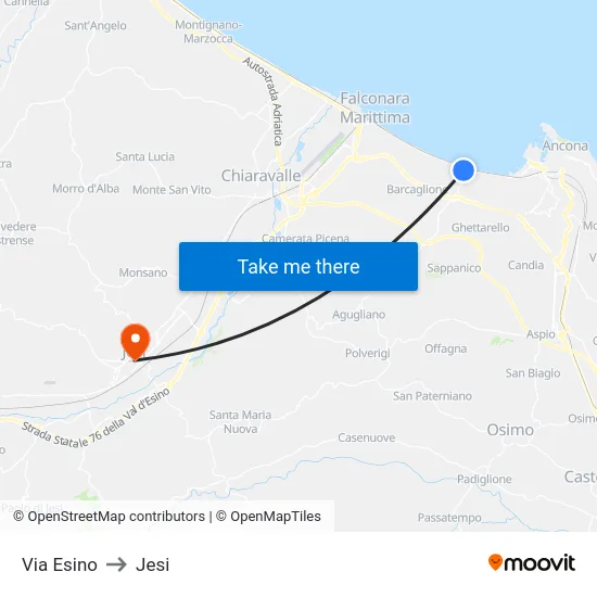 Via Esino to Jesi map