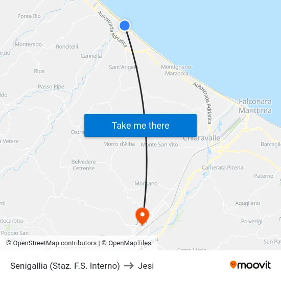 Senigallia (Staz. F.S. Interno) to Jesi map