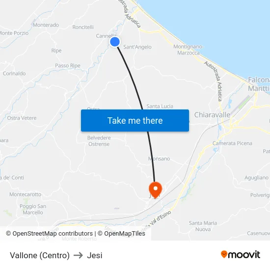Vallone (Centro) to Jesi map