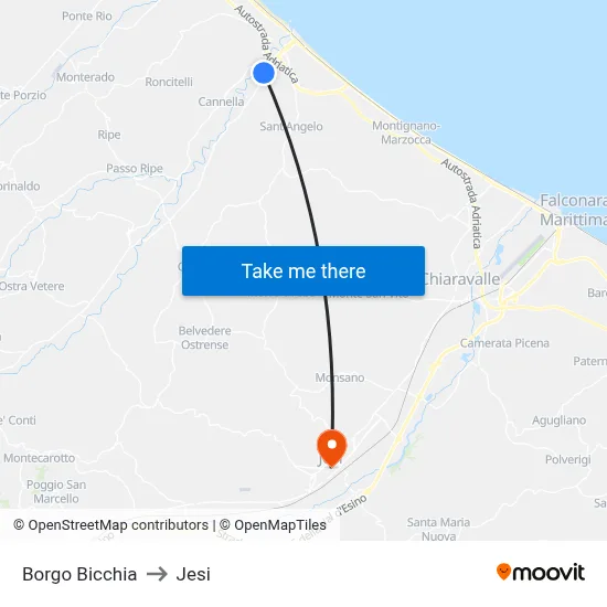 Borgo Bicchia to Jesi map