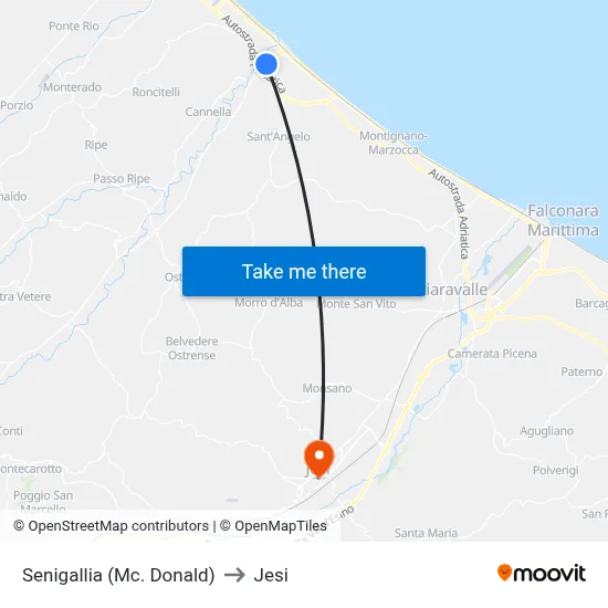 Senigallia (McDonald's) to Jesi map