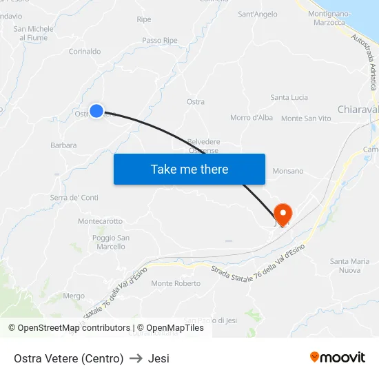 Ostra Vetere (Centro) to Jesi map
