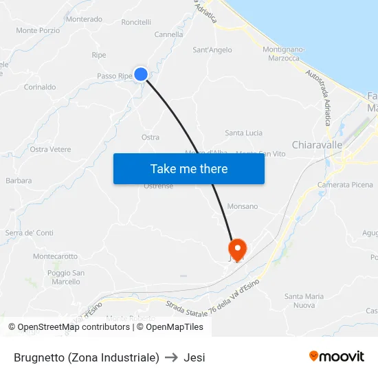 Brugnetto (Industrial Zone) to Jesi map