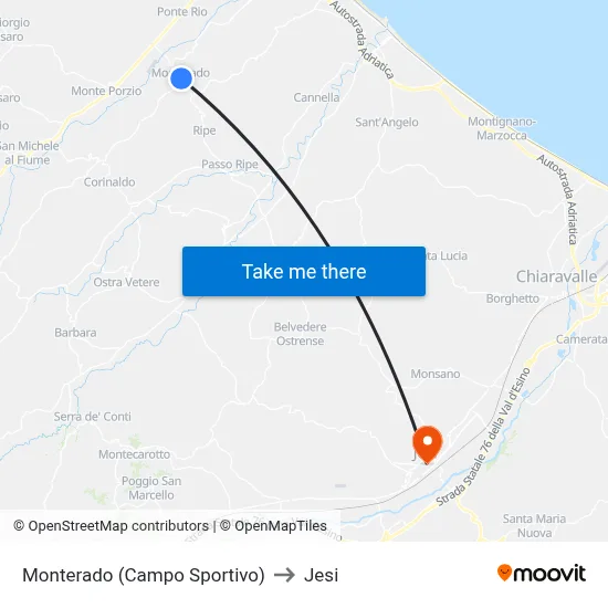 Monterado (Sports Field) to Jesi map