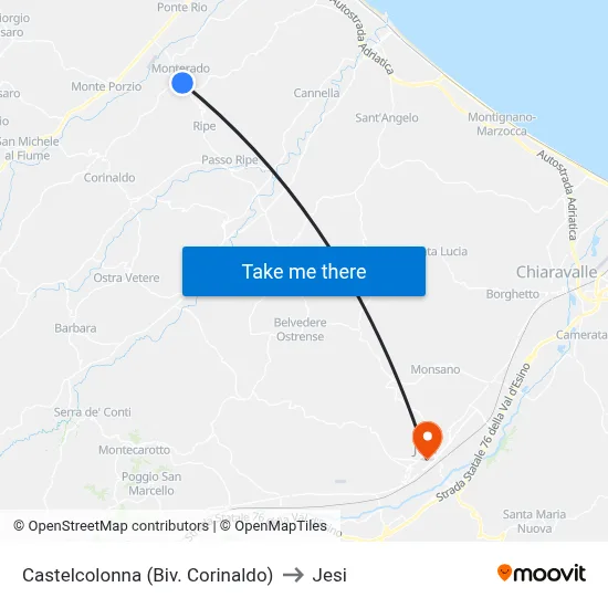 Castelcolonna (Corinaldo Junction) to Jesi map