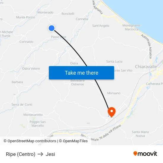 Ripe (Centro) to Jesi map