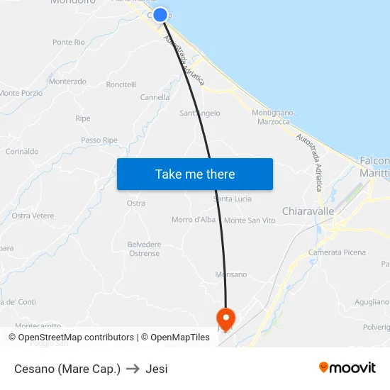 Cesano (Mare Cap.) to Jesi map