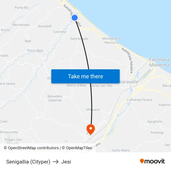 Senigallia (Cityper) to Jesi map