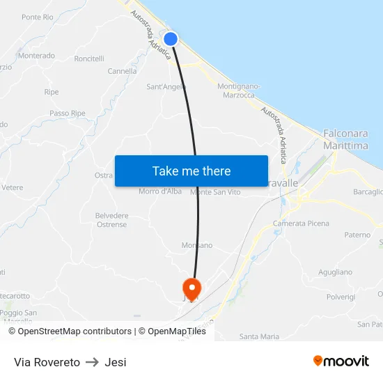 Via Rovereto to Jesi map