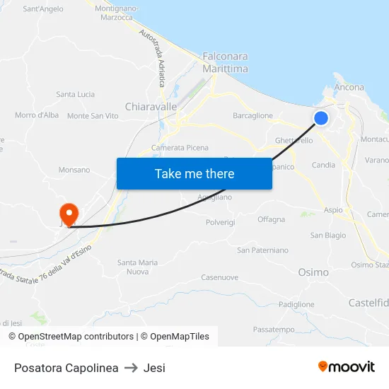 Posatora Capolinea to Jesi map