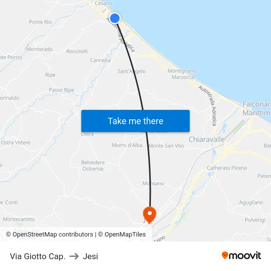 Via Giotto Cap. to Jesi map