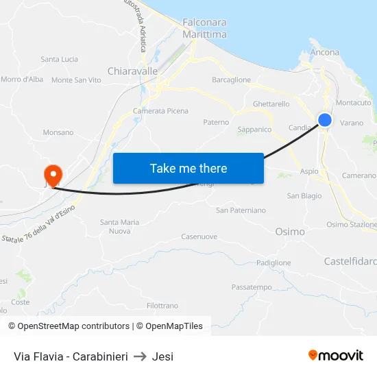 Via Flavia - Carabinieri to Jesi map