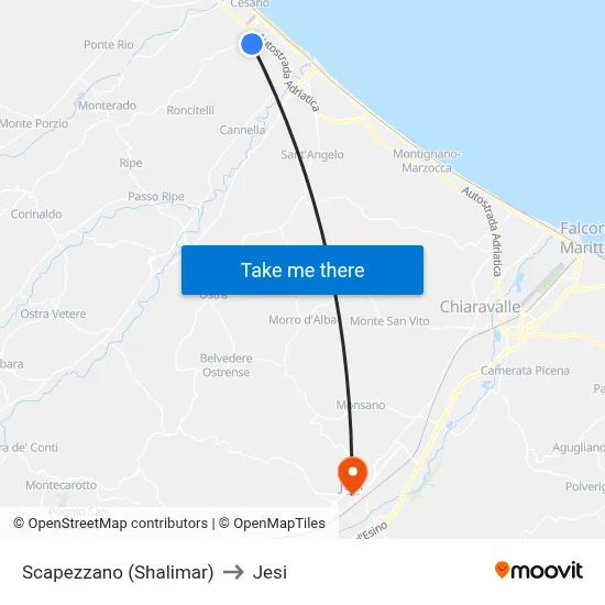 Scapezzano (Shalimar) to Jesi map