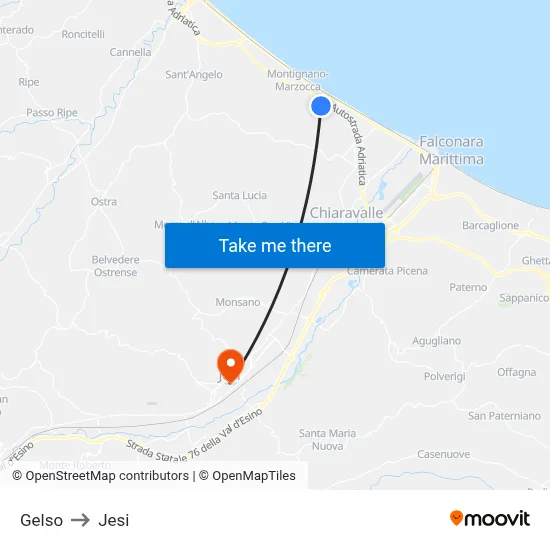 Gelso to Jesi map
