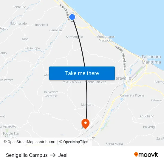 Senigallia Campus to Jesi map