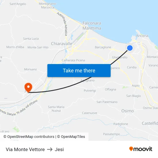 Monte Vettore Street to Jesi map