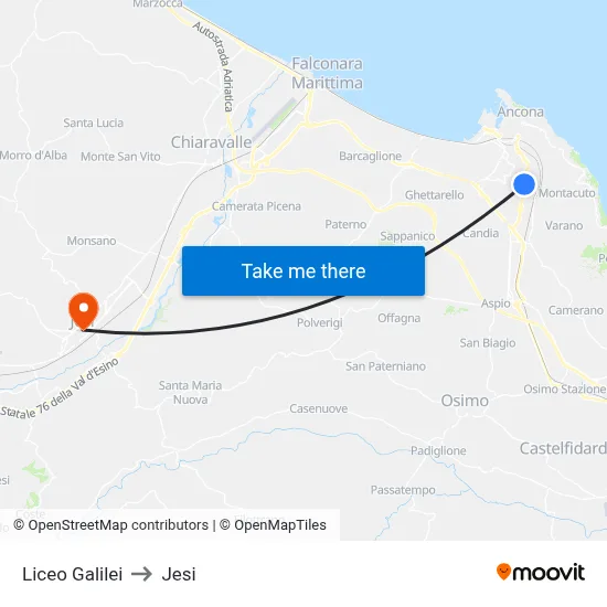 Galilei High School to Jesi map