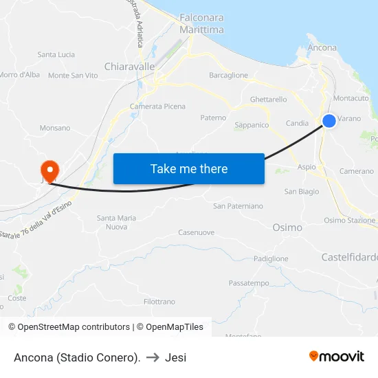 Ancona (Stadio Conero). to Jesi map
