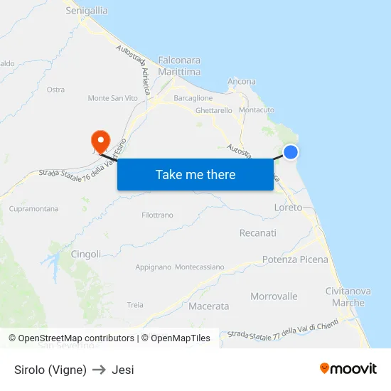 Sirolo (Vigne) to Jesi map