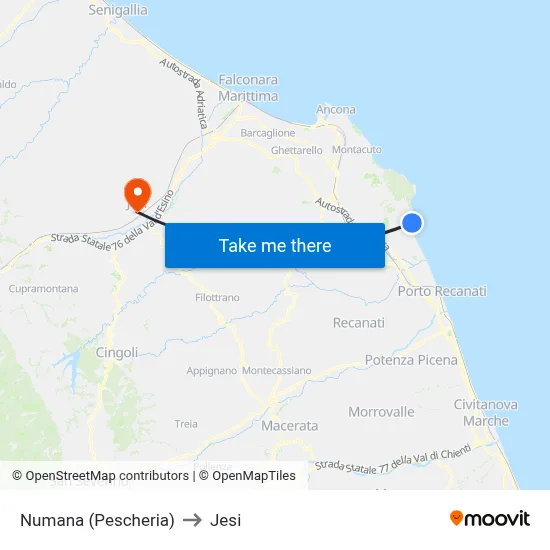 Numana (Fish Market) to Jesi map