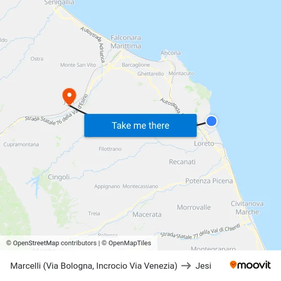 Marcelli (Via Bologna, Incrocio Via Venezia) to Jesi map