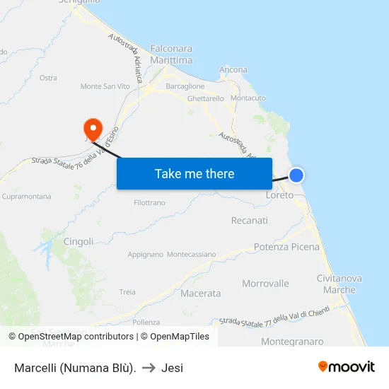 Marcelli (Numana Blue) to Jesi map