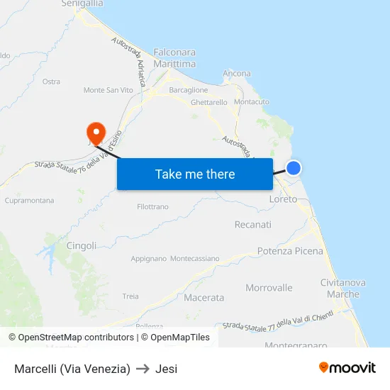 Marcelli (Via Venezia) to Jesi map