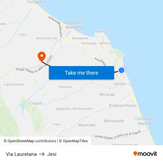 Lauretana Street to Jesi map