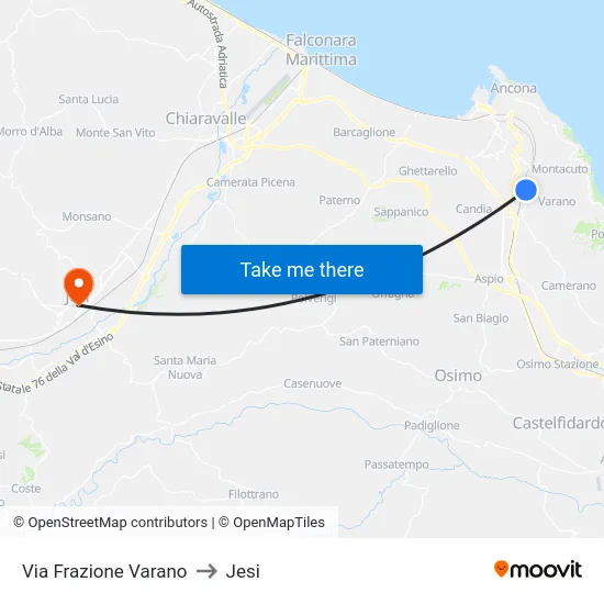 Via Frazione Varano to Jesi map