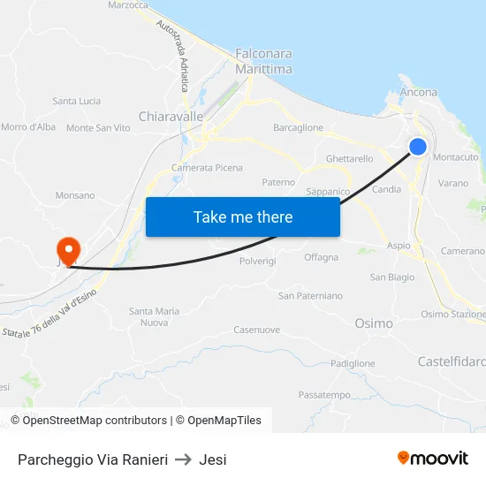 Parcheggio Via Ranieri to Jesi map