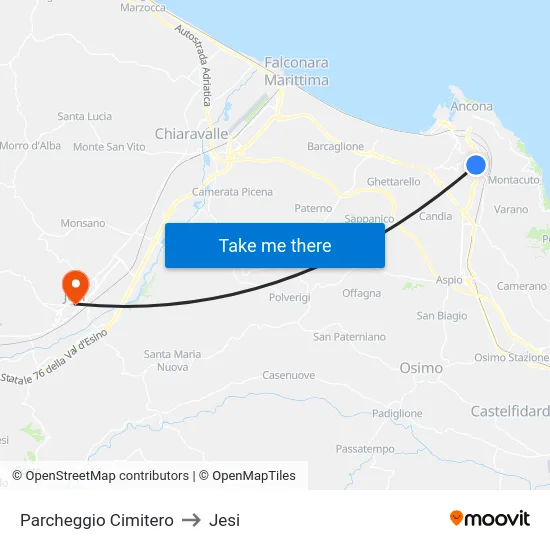Parcheggio Cimitero to Jesi map