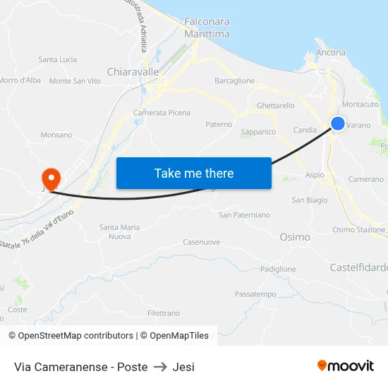 Via Cameranense - Poste to Jesi map