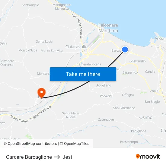 Carcere Barcaglione to Jesi map