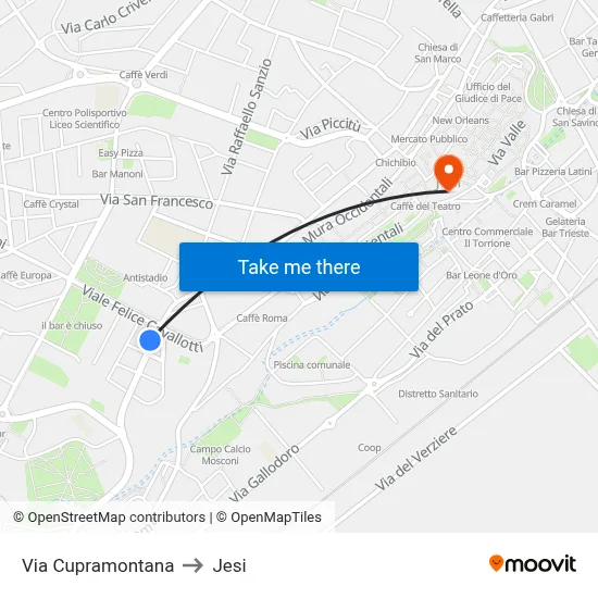 Via Cupramontana to Jesi map